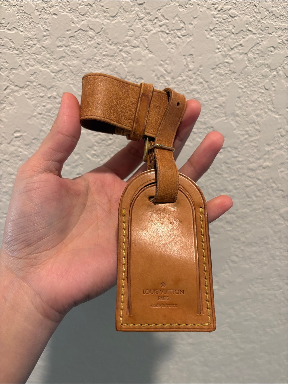 Louis Vuitton Tan Leather Luggage Tag with Strap